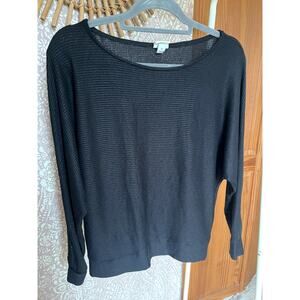 Black Ribbed Crewneck Long Sleeve Drop Shoulder Loungewear Shirt‎